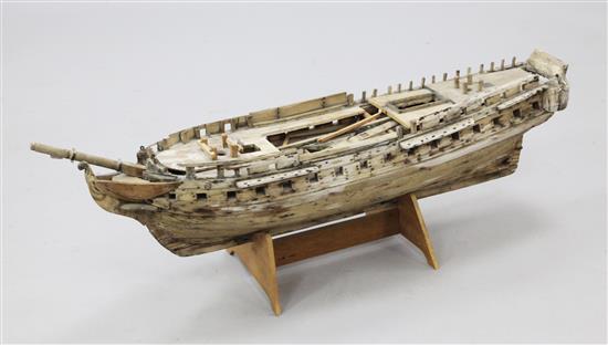 An 18th century wooden model of a thirty two gun Ship of The Line, length 3ft 2in.